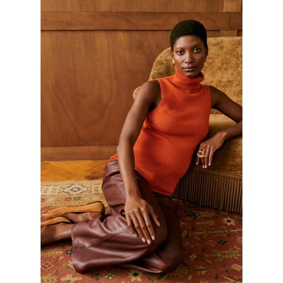 Sezane Yohan Jumper Sleeveless Turtleneck Sweater XS Tangerine Orange Luxury - Picture 2 of 8